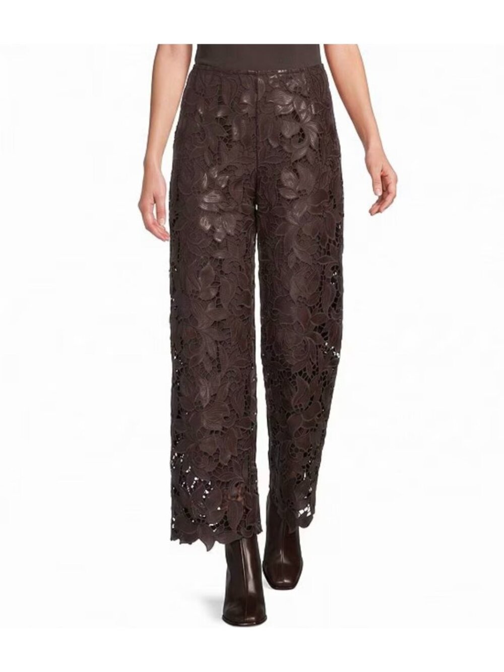 Antonio Melani Adhara Novelty Faux Leather Lace Wide Leg Pants Size 4 Brown